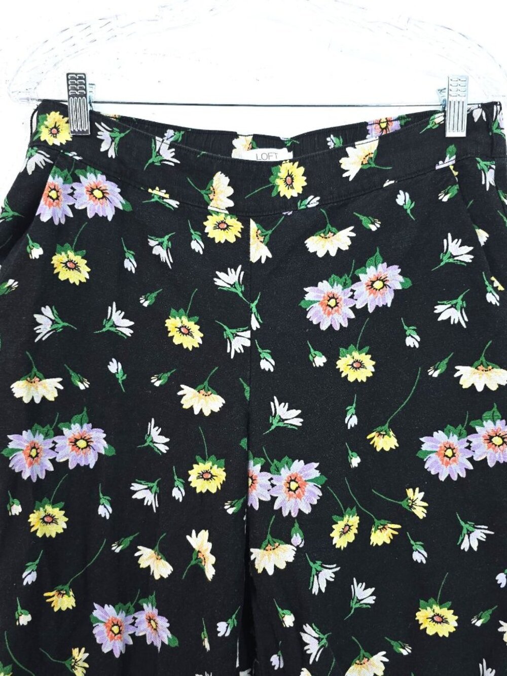 LOFT Florence Tie Waist Fluid Wide Leg Linen Crop Pants Garden Black Women M - Picture 5 of 10